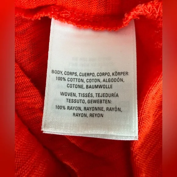 Anthropologie Postmark Ruffle Front Henley Top Red Orange Blue Women’s Medium - Picture 7 of 9